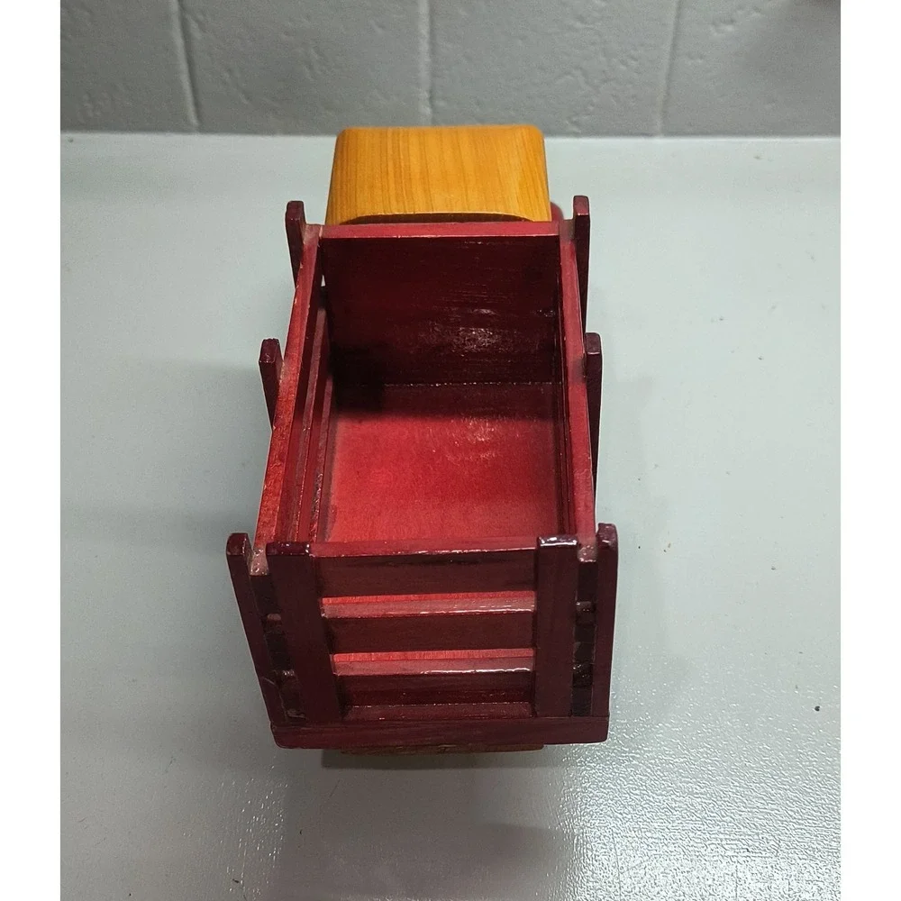 Vintage Style Wooden Stake Bed Toy Truck Red and Yellow Handcrafted Decor